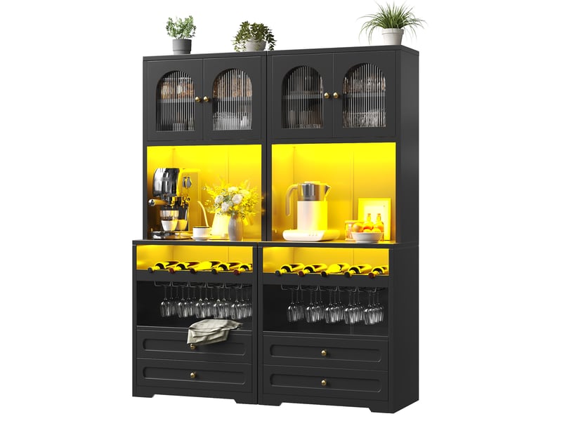  Vaisselier haut 140x40x180 cm – noir – led connectée, rangement à vin, étagères réglables et usb  - Conforama A