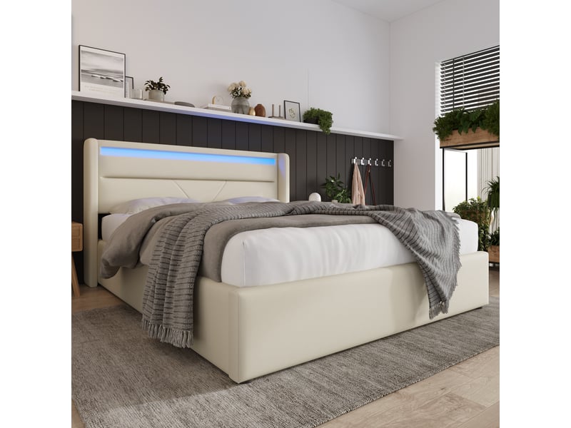  Lit de rangement hydraulique en pu blanc 160 x 200 cm  - Conforama E