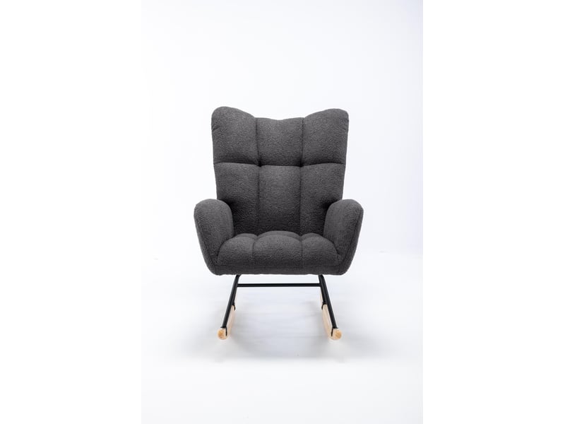  Fauteuil à bascule - 65x77x90cm - fauteuil rocking chair tissu bouclette teddy avec poche et pieds bois massif - gris  - Conforama A
