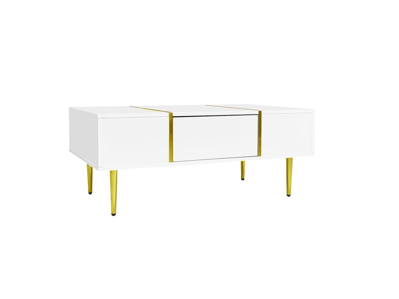  Table basse blanche laquée, moderne et simple, avec 2 tiroirs  - Conforama E