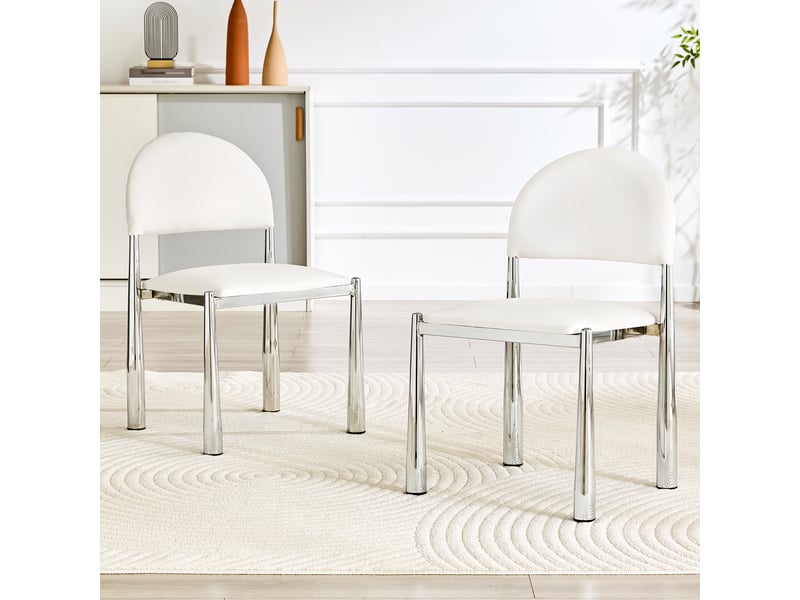 Chaises de salle à manger par 2, simili blanc, pieds métal, dossier arrondi, h80 cm - Conforama B