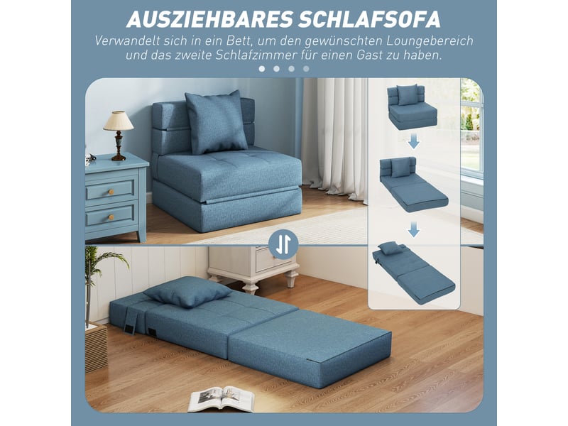  Fauteuil convertible 1 place avec coussin tissu bleu foncé 70 x 70 x 61 cm  - Conforama D
