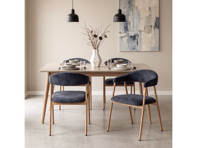  Chaises de salle à manger lot de 4 rembourrée en chenille, pieds en métal effet bois, bleu  - Conforama B