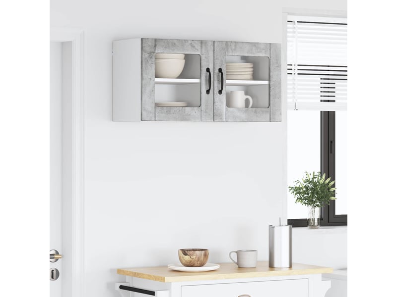 Meuble mural de cuisine, cabinet en verre mural 2 pcs gris béton bois d'ingénierie shl9419 - Conforama D
