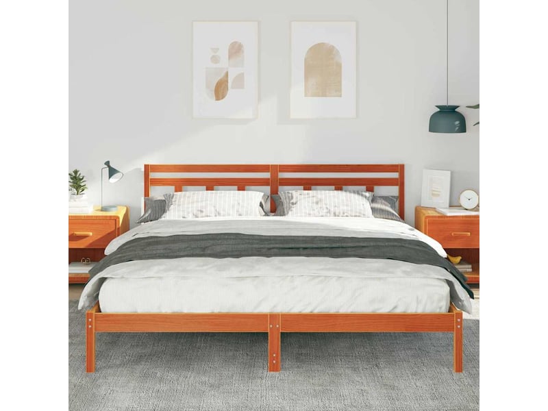  Lit double- lit adulte -  cadre de lit marron 200 x 200 cm pin massif  - Conforama B
