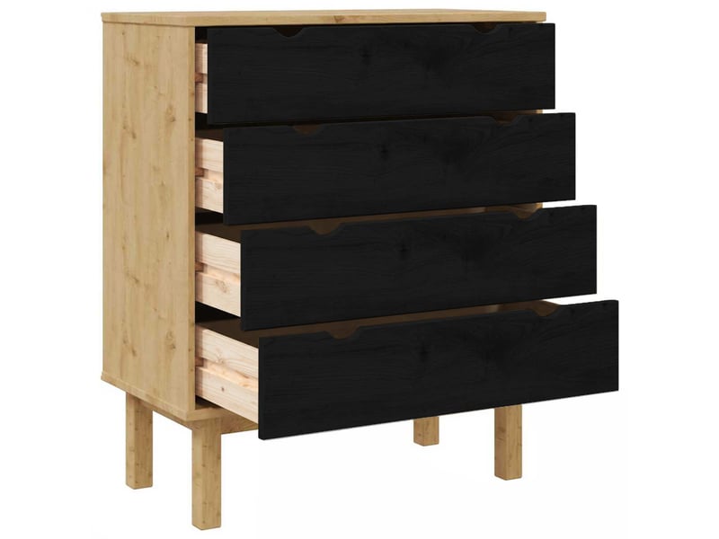  Commode, armoire à tiroirs bureau otta noir 76,5x39,5x90 cm bois de pin massif  - Conforama E