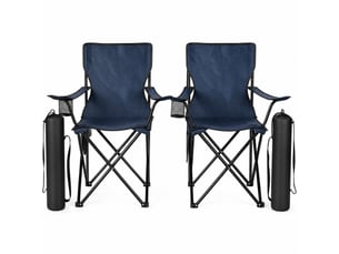 Lot de 2 chaises de camping pliantes bleu marine avec porte-gobelet et sac de transport, sans montage