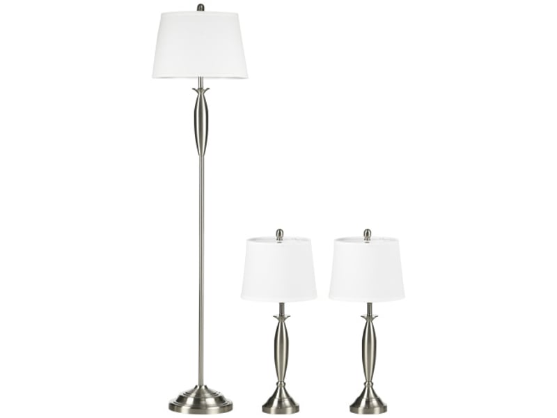 Lot de 3 lampes modernes e27, argent et blanc, 1 lampadaire et 2 lampes de table, pour salon et chambre - Conforama A