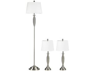 Lot de 3 lampes modernes e27, argent et blanc, 1 lampadaire et 2 lampes de table, pour salon et chambre