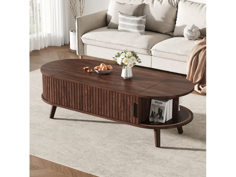 Table basse relevable 120x50x39,5 cm coloris noyer avec rangement - Conforama E