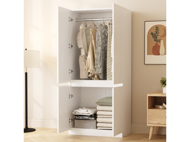  Armoire 4 porte(s) 0 tiroir(s) coloris blanc largeur 70 cm bois massif armoire blanc - Conforama B