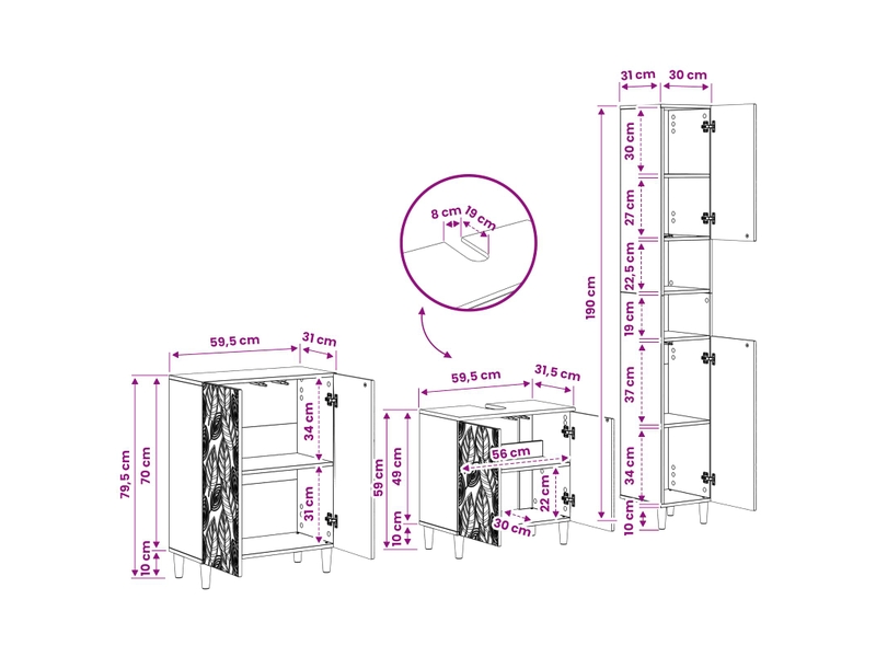 Ensemble de meuble de salle de bain 3 pièces delft noir cf63389 - Conforama E