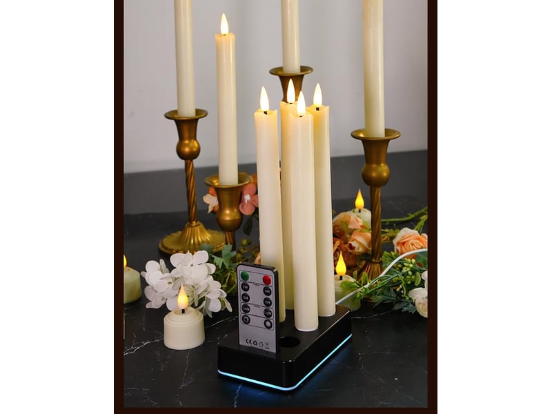  6 bougies flambeaux led rechargeables, avec télécommande, ivoire, sans flamme, décoration de noël  - Conforama E