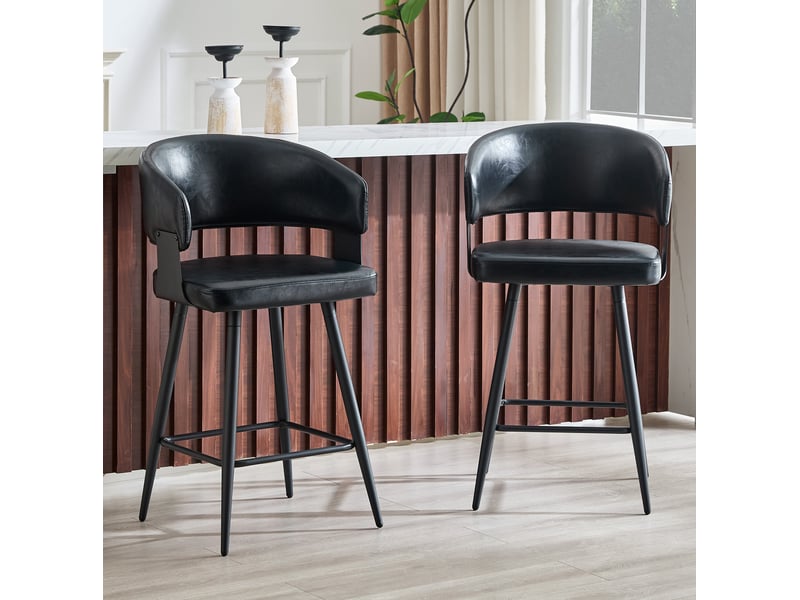  Chaise de salle à manger moderne lot de 2 avec accoudoirs et dossier en pu noir pour cuisine et restaurant  - Conforama B