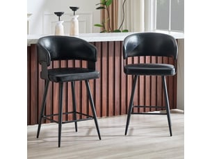 Chaise de salle à manger moderne lot de 2 avec accoudoirs et dossier en pu noir pour cuisine et restaurant