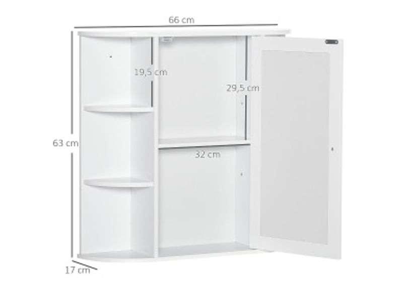 Armoire miroir murale de salle de bain 66x17x63 cm – blanche – 8 espaces de rangement avec étagères - Conforama C