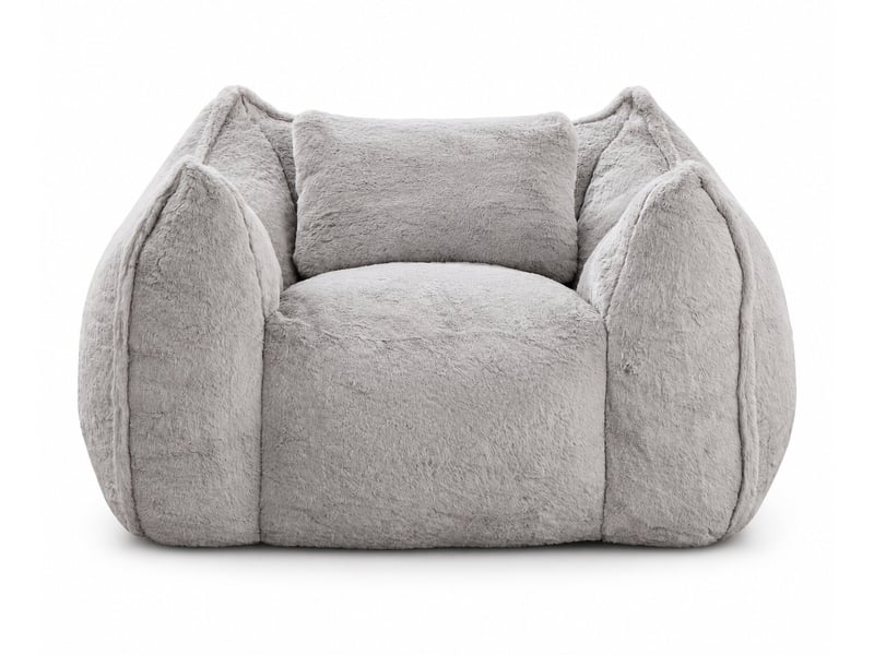 Fauteuil pouf géant 123 x 97 x 73 cm, fausse fourrure, mousse haute densité, coussin inclus pour salon et chambre - gris - Conforama A