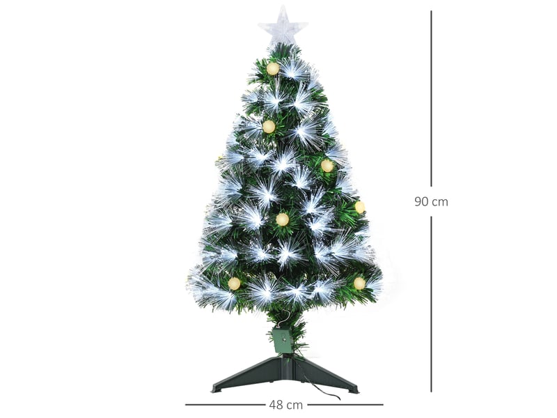 Sapin de noël artificiel lumineux 90h cm fibre optique led + support pied 90 branches étoile sommet brillante vert + 14 ampoules  - Conforama C