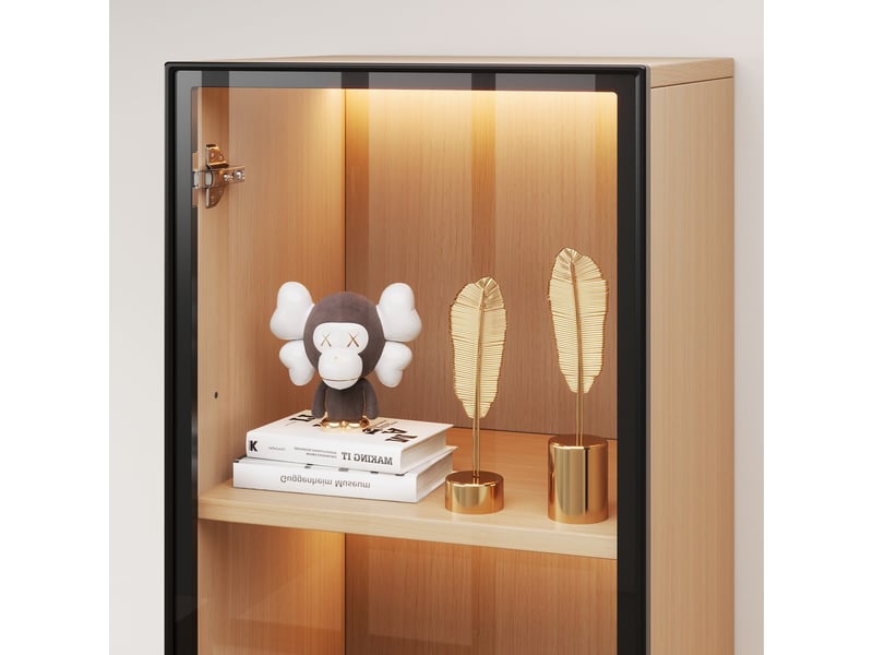  Vitrine avec porte vitrée 40x40x165 cm armoire haute étroite mdf aspect chêne verre trempé éclairage led charnières fermeture douce  - Conforama D