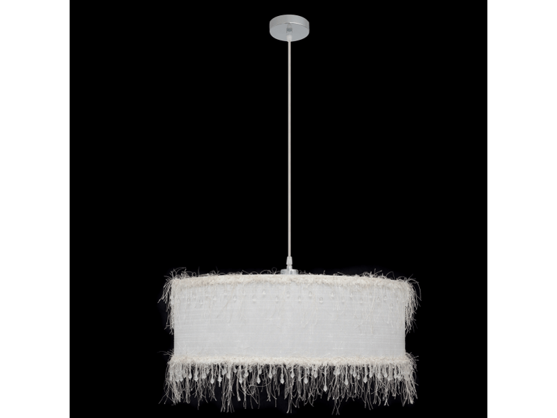  Suspension classique ABRILA Hilos 1 lumière E27 blanche, abat-jour textile Ø50 cm, hauteur réglable 40-100 cm, structure chromée 117595001 - Conforama C