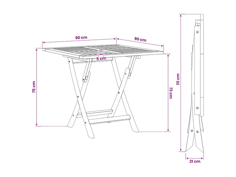  Vidaxl table de jardin pliante naturel 90 x 90 x 75 cm  - Conforama C
