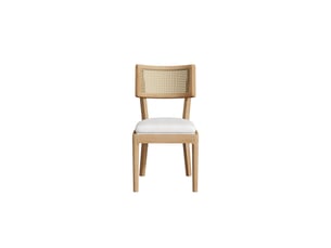 Lot de 2 chaises modernes en bois massif naturel, dossier rotin tressé et assise en lin – style contemporain