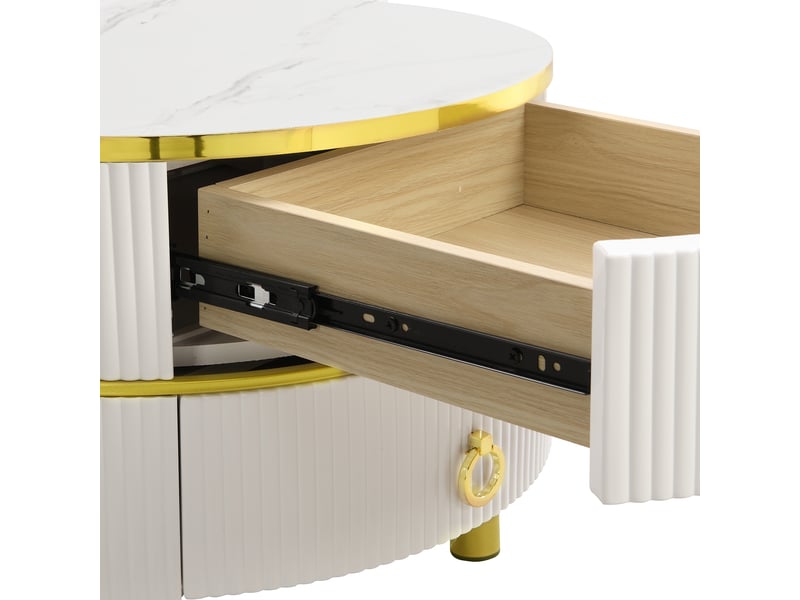  Tables basses gigognes avec 2 tiroirs pour salon en mdf et verre 70×70×45 + 50×50×40 cm blanc et doré  - Conforama D