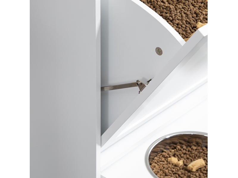  Meuble de repas  61 x 35,5 x 82 cm – blanc – 2 bols en inox, rangement coulissant  - Conforama D