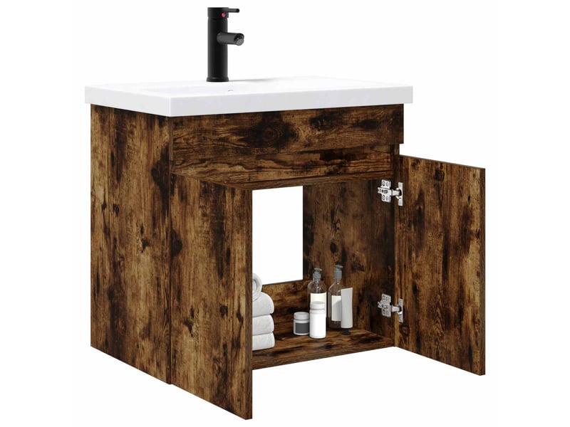 Meuble de rangement salle de bain avec robinet chêne fumé shl1166 - Conforama C