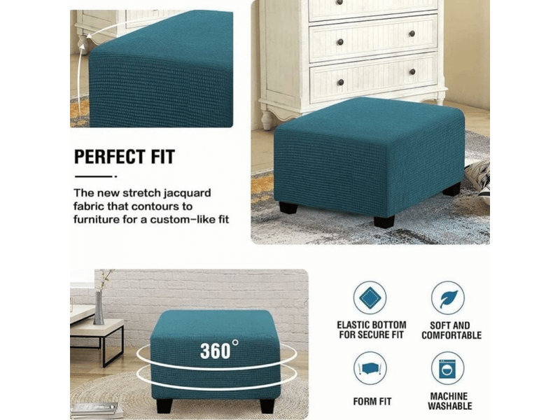  Housse de tabouret carrée élastique pour tabouret de rangement et repose - pieds bleu foncé  - Conforama B
