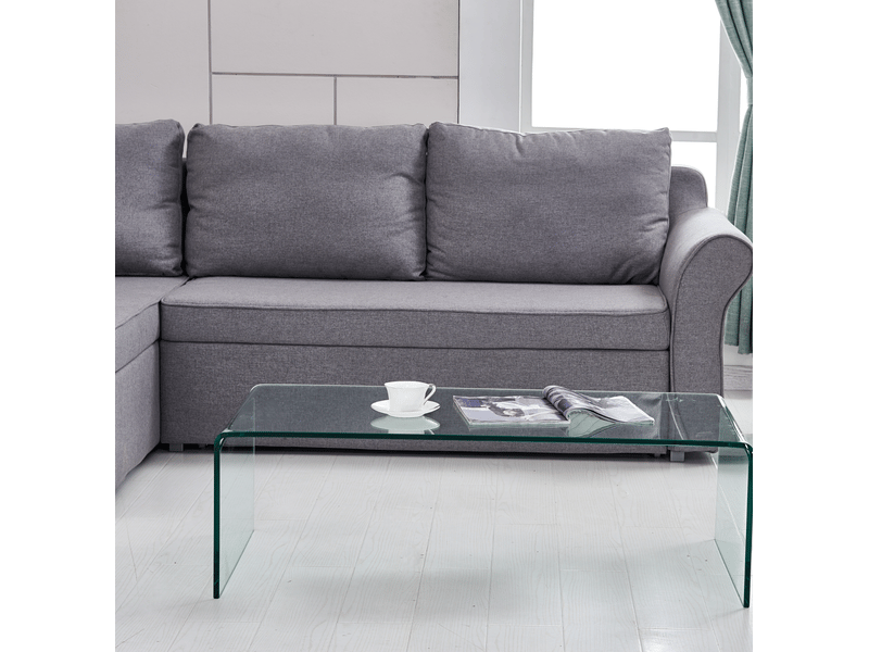  Table basse en verre trempé transparent avec plateau ouvert, pour salon, bureau et salle à manger, 100 × 50 × 35 cm  - Conforama C