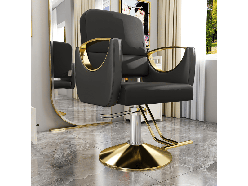  Chaise de coiffure 360° en pu noir avec base dorée  - Conforama R