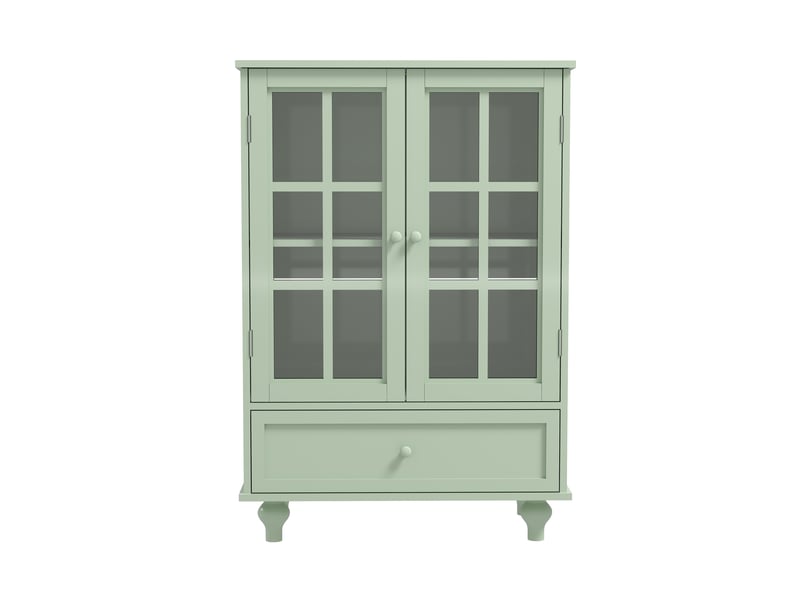Buffet de cuisine - 71x38x93 cm - meuble de rangement minimaliste moderne en bois avec 2 portes vitrées et tiroir - vert - Conforama A