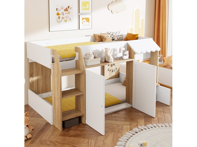  Modenvie lit mezzanine enfant 90x200 cm - avec rangement et echelle large, sans matelas - blanc  - Conforama E
