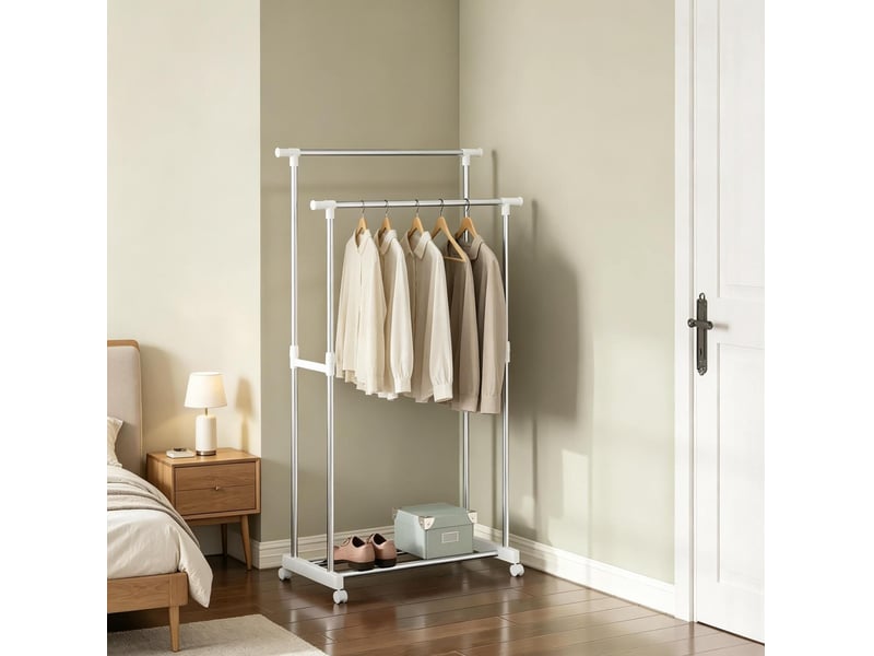  Porte-manteau double extensible sur roulettes avec rangement 151,5x171x42 cm  - Conforama E