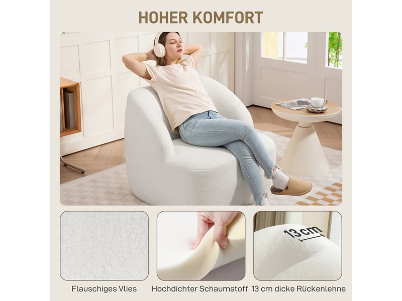  Fauteuil de salon, fauteuil confortable : en tissu polaire, pour chambre, pour salon, crème  - Conforama D