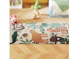 Tapis rectangulaire 150x80 cm – multicolore – motif jungle en polyester doux, antidérapant et facile à entretenir