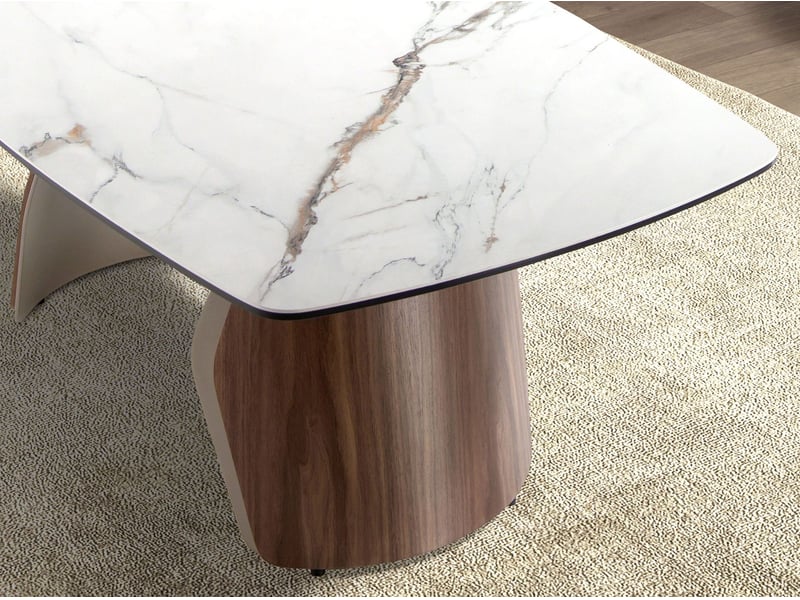 Table basse ovale en marbre porcelainé, acier sable métallisé et noyer  - Conforama E