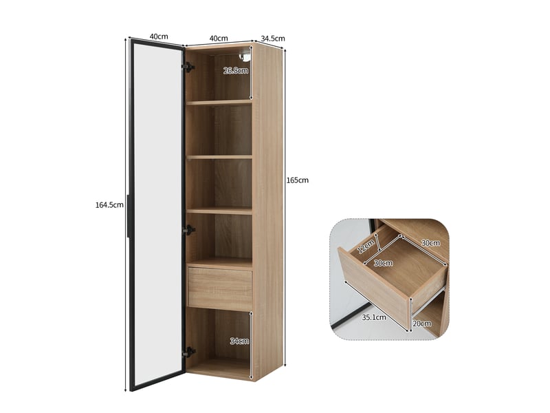  Colonne de salle de bain 1 porte verre 1 tiroir bandeau lumineux naturel 40 cm LY316201AAF - Conforama C