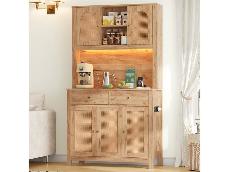  Meuble de cuisine muvano, buffet haut avec 5 portes et 2 tiroirs, éclairage led et prises intégrées  - Conforama C