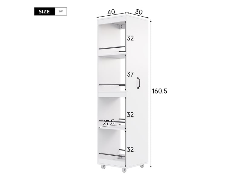  Desserte 40 x 30 x 160,5 cm – blanche – 4 niveaux avec roulettes et barrières de sécurité  - Conforama C