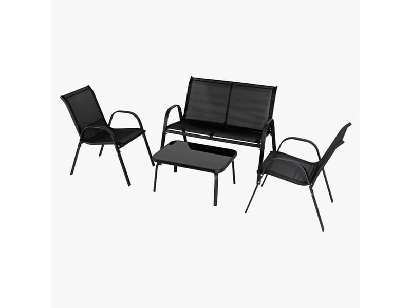  Ensemble de mobilier de jardin 4 places avec table en verre noir  - Conforama C