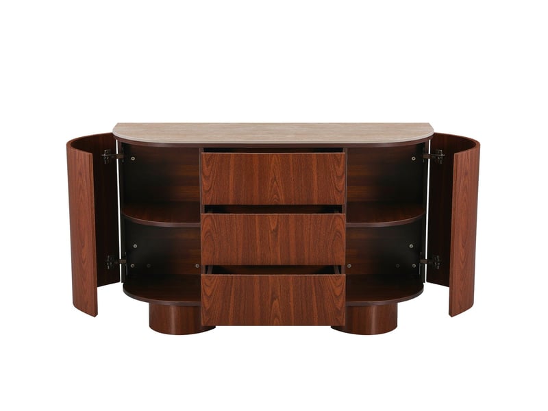  Buffet 2 portes y 3 tiroirs panneau de fibres de bois composite noyer céramique  - Conforama D