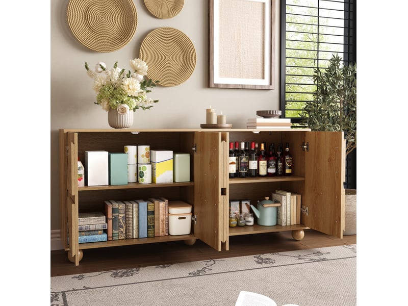 Buffet 4 portes avec rangement modulable 160 cm naturel homvra - Conforama C