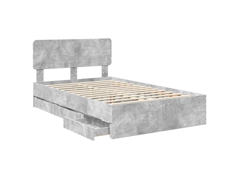  Lit double- lit adulte -  cadre de lit gris béton 135 x 190 cm bois d’ingénierie  - Conforama D