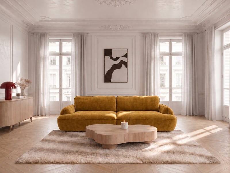 Bobochic canapé droit convertible 4 places celeste tissu lisse jaune CELESTE - Conforama B