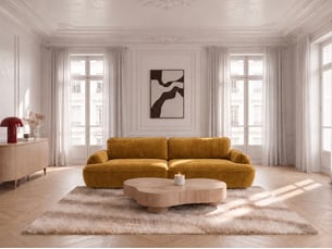 Canapé droit convertible <strong>BOBOCHIC</strong> <strong>CELESTE</strong> 4 places Tissu jaune avec coffre de rangement