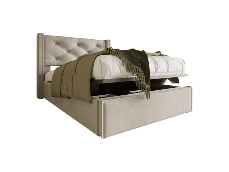  Lit coffre 90x200 cm, lit simple avec sommier à lattes en métal, grand espace de rangement, en coton, gris clair, sans matelas  - Conforama A