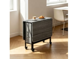 Table extensible pliante avec 2 plateaux relevables, étagère et 6 roulettes freinées, gris 130 × 80 × 74 cm
