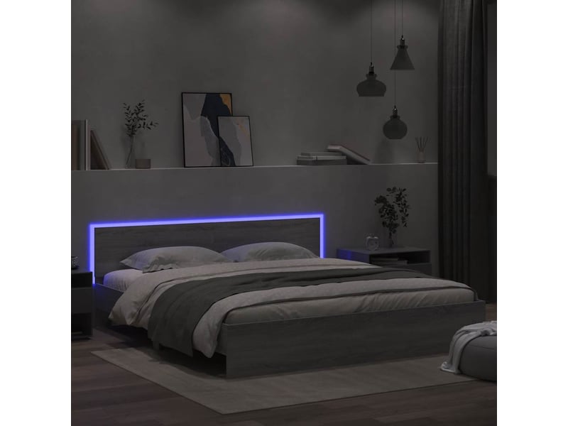  Lit double- lit adulte -  cadre de lit avec led sans matelas sonoma gris 200x200 cm  - Conforama C